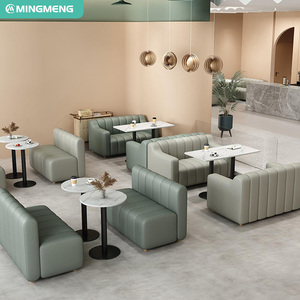 Modern Cafe Furniture Set With Leather Sofas And Marble Top Tables <b>For</b> Coffee Shop - Product Image 4