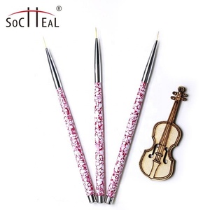 Vente en gros Meilleur Prix Socheal 3Pcs Coloré Marbre <span class=keywords><strong>Acrylique</strong></span> Manche Multifonctionnel Nail Art Liner <span class=keywords><strong>Peinture</strong></span> Dessin Brosse Ensemble - Product Image 3