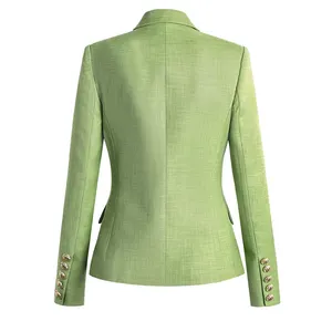 Yüksek kaliteli kumaş özel düz artı boyutu rahat bayanlar iş resmi ceket giyim kadın yeşil Blazer takım elbise
