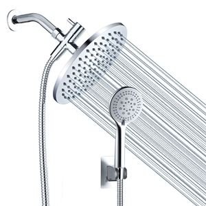 High Pressure 8" Rain Shower Head with Handheld 5 Settings  Long Hose and Brass Diverter