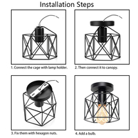 2PCS Lampu Plafon Gaya Industrial Farmhouse Warna Hitam dengan Desain Geometris Berbahan Logam untuk Dapur, Koridor, dan Ruangan (Bohlam Tidak Termasuk)