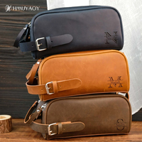 Trousse de Toilette Homme en Cuir Crazy Horse Gravée sur Mesure, Texture Véritable Cuir de Vachette Vintage, pour Voyage et Rasage, Ajustable