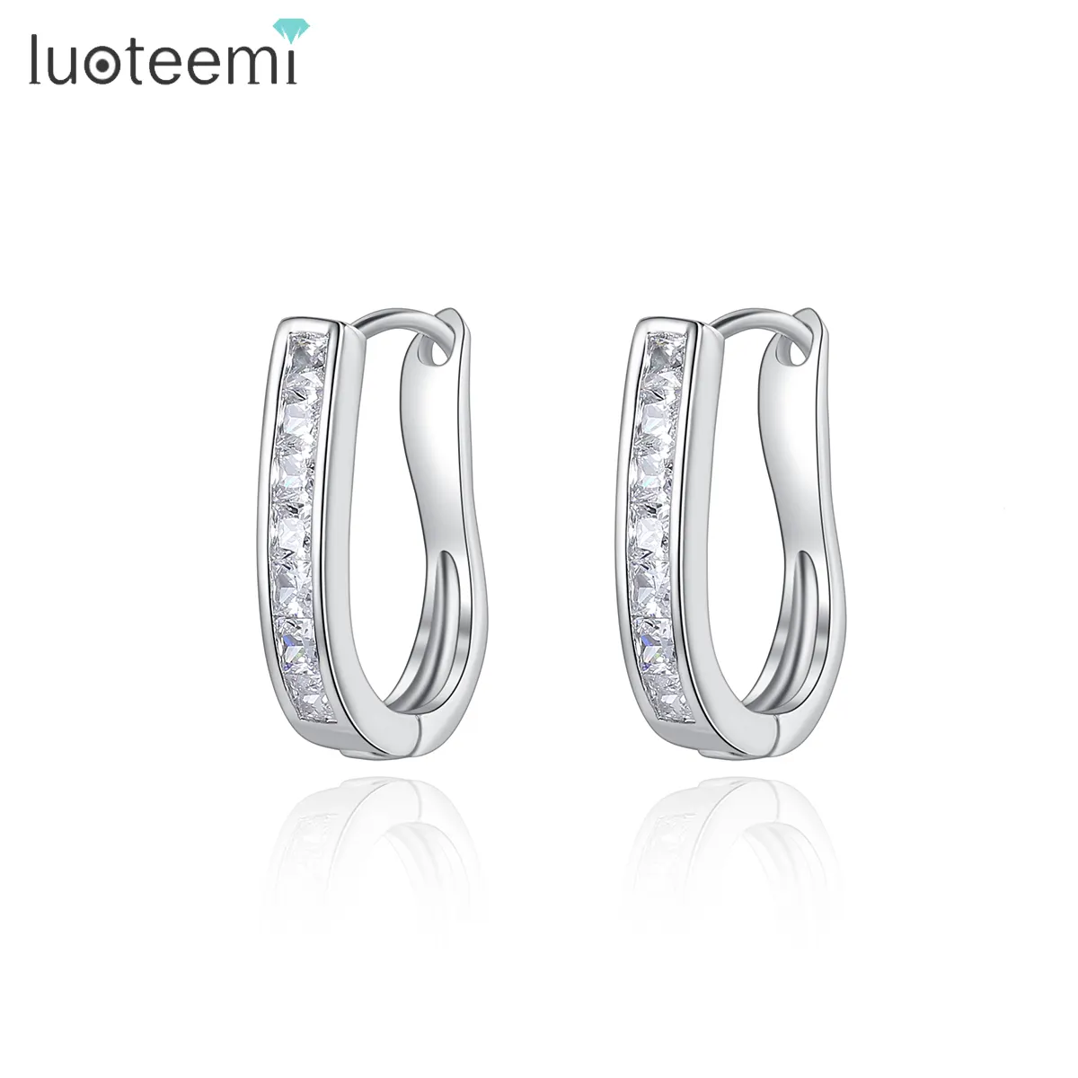 LUOTEEMI — boucles d'oreilles en forme de U, bijoux de luxe, en zircon cubique, haute qualité, très tendance