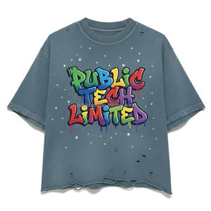 T-shirts vintage pour hommes, style streetwear printanier, imprimé graffiti avec strass, artisanat lourd personnalisé, coton, t-shirt décontracté - Product Image 1