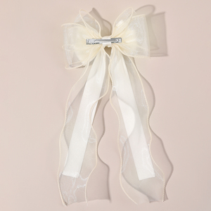 CN Korean Tulle Boutique Hair Bow Clip con colas largas Accesorios de boda para niñas Clip de pelo de tela - Product Image 4