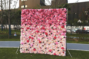 QSLH Ti448 White Gradient Pink Flower Wall fondale muro di <span class=keywords><strong>fiori</strong></span> decorativi artificiali di seta per lo sfondo del banchetto dell'evento del partito - Product Image 4