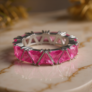 Luxury Pink Crystal Pyramid Ring <b>Copper</b> & Zinc Alloy Claw Setting <b>Bangle</b> Women's Everyday Wear Jewelry H479 - Product Image 2