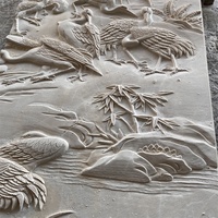 פסל תבליט משיש גיר בצבע בז' של PAIA STONE, פסל קיר מגולף ביד לחצר, ממקור פוג'יאן, אחריות לשנה