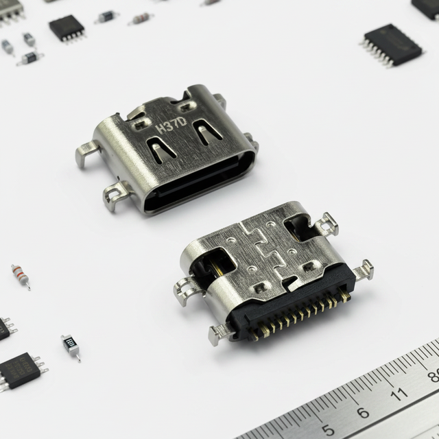 16Pin Type-C Female Socket SMT Sink 1.6mm H6.5 Receptacle Connector for PCB Stainless Steel 5V 5A | PCB SMT | RoHS/CE | OEM/ODM