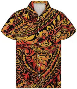 Полинезийский традиционный племенной узор на заказ с вашим логотипом в гавайском стиле, 1 шт, Прямая поставка, шпионская камера, пуговица, хлопковая рубашка с коротким рукавом