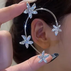 Canner 2022 — boucles d'oreilles étoile en cristal pour femmes et filles, bijoux, Clip pour oreilles non percées, chaîne