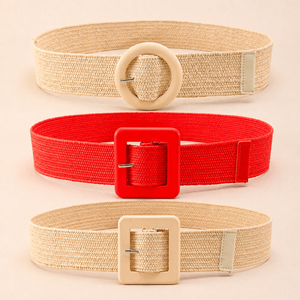 Nuevo Cinturón de <span class=keywords><strong>Rafia</strong></span> Elástico para Mujer con Hebilla Cuadrada de Estilo Bohemio y Colorido, Tejido a Mano, de Madera, Artículo de Moda Vintage, ¡Gran Venta! - Product Image 3