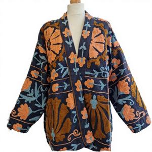 Chaqueta Larga Boho Gypsy con Cuello en V, Bordada a Mano, Estampada y Tejida, Estilo Suzani, para Mujer, Verano, Regalo Especial - Product Image 3