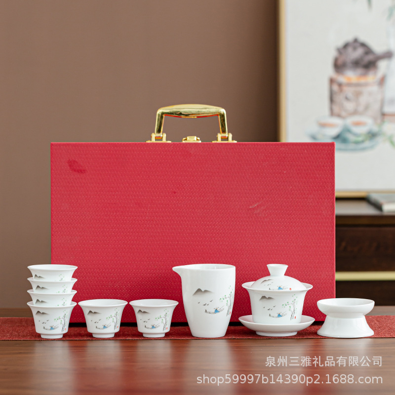 Juego de té de porcelana blanca de alta gama - para pescar