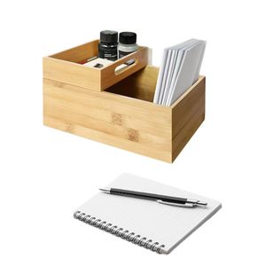Wooden storage <b>box</b> for kitchen cutlery organizer, desktop <b>makeup</b> brush storage <b>box</b> with handle and compartments - Product Image 3