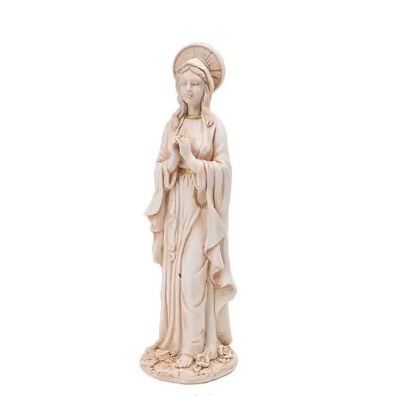 Statua decorativa della figurina di preghiera della Madonna religiosa bianca crema in resina