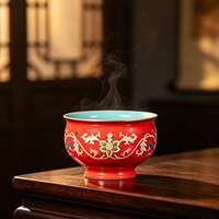 Tasse à thé en porcelaine rouge traditionnelle chinoise RED LEAF CERAMICS, motif floral, réutilisable, durable, adaptée aux aliments, pour boissons chaudes JIN