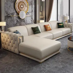 Couro sofá conjunto mobiliário luxo branco e dourado branco couro sofá luxo luxuoso sala de estar cadeira couro branco