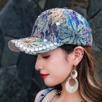 Sombreros de Sol para Mujer con Pedrería, Protección UV, Gorra de Béisbol Brillante Decorada, Gorras para Espectáculos de Danza, Gorras con Personalidad, Gorra de Hip Hop para Calle y Aire Libre