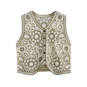 Damen Ärmelloses Rundhals-Stricktop mit Häkelmuster, Sommerliche Lange Weste - Product Image 2