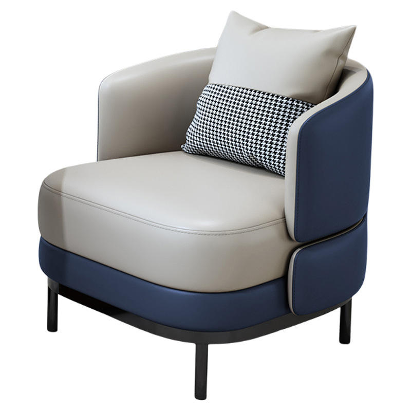 Sillón individual de piel sintética azul oscuro/beige grisáceo