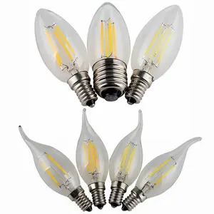 Lampu LED filamen LED, 2W 4W 6W gaya Vintage Edison E14 E26 E27 B22 dapat diredupkan bohlam lilin C35
