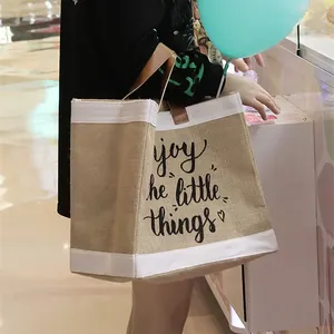 Custom Wholesale Reusable <b>Hessian</b> Shopper <b>Bag</b> Printed Large Natural Eco Friendly Burlap Jute Tote Beach <b>Shopping</b> <b>Bag</b> Custom Logo - Product Image 3