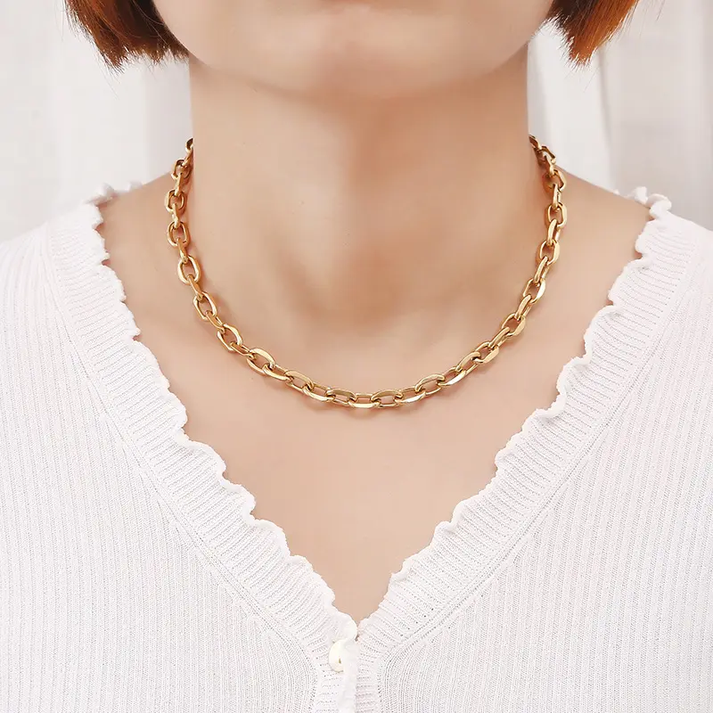 Mode Edelstahl 18 Karat vergoldet zierliche Büroklammer Link runde Draht kette Halskette für hand gefertigten Schmuck