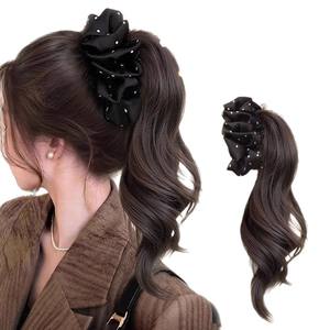 Perruque queue de cheval style coréen effet nuage avec pince banane pour femme, noire, en fibre haute température, facile à poser - Product Image 1