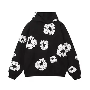 Sudaderas con capucha con estampado de lágrimas de mezclilla de peso pesado para hombre, conjunto de Sudadera con capucha de gran tamaño, chándales, ropa unisex, moda urbana