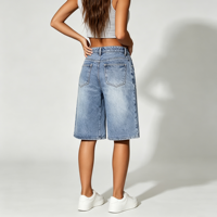 Shorts en jean streetwear pour femme, taille basse, coupe ample, jorts à jambes larges, pour tenues de soirée et de jour