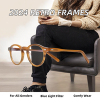 2024 Vintage rétro petit rond acétate lunettes cadre solide rayé Design pour hommes et femmes