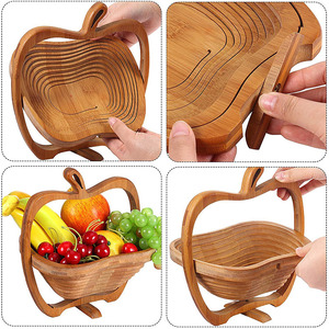 Custom Apple Shape Bamboo Collapsible Fruit <strong>Gift</strong> <strong>Basket</strong> with Handle - Product Image 4