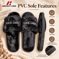 Chaussons d'intérieur en peluche avec logo brodé personnalisé, pantoufles douces et fourrées à semelle en PVC, unisexe, vente en gros