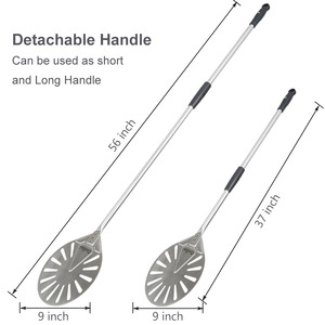 Venta caliente 9 pulgadas <span class=keywords><strong>Pizza</strong></span> Turning Peel 304 Acero inoxidable Desmontable Mango largo <span class=keywords><strong>Pizza</strong></span> <span class=keywords><strong>Pala</strong></span> giratoria Ajustable <span class=keywords><strong>Pizza</strong></span> Turner - Product Image 2