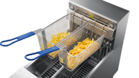 Freidora Eléctrica Comercial de 40 Litros, 220v, Tipo Americano, de Pie, con Control Totalmente Eléctrico, con Tapa y Filtración de Aceite