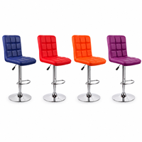 Tabouret de bar moderne en cuir PU avec dossier rembourré matelassé, hauteur réglable, base pivotante chromée pour café, cuisine, bar