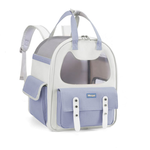 Transparent Mesh <b>Pet</b> Backpack <b>Carrier</b> Soft-Sided Zipper Closure Breathable Oxford Material Gray Color 5kg Capacity Square Shape - Product Image 2