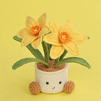 Ornamen Pot Bunga Narcissus Rajutan Katun Amigurumi, Desain Karakter Berkaki, Estetis, Ramah Lingkungan, Dekorasi Ruangan