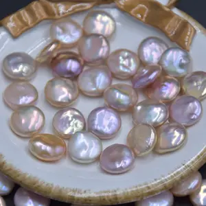 13-14mmNatural perla colore miscela a forma di bottone pezzo piatto a forma di perla barocca