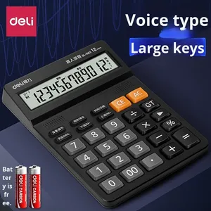 Deli 1502 baterai plastik 12 Digit kalkulator suara fungsi kalender ukuran sedang perlengkapan belajar kantor suara nyata komputer - Product Image 6