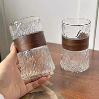 Mug en verre borosilicate à motif logo classique, résistant à la chaleur et au froid, sans BPA, compatible lave-vaisselle et micro-ondes, avec bande en bois anti-brûlure