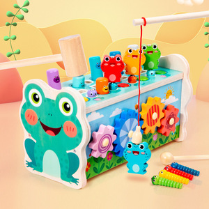 Caja de Actividades de Madera 4 en 1 con Forma de Rana: Juego de <span class=keywords><strong>Martillo</strong></span>, Pesca de Colores Giratoria, Captura de Gusanos, Juguete Sensorial Montessori de Motricidad Fina para Niños - Product Image 1