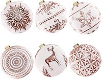 Ensemble de 6 décorations de Noël vintage Daoge de 15 cm, incassables, pour l'extérieur, fabriquées à la machine, respectueuses de l'environnement, blanc et or rose