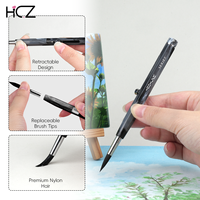 Hechunzi – Lot de 6 pinceaux de voyage noirs à pointes interchangeables, design rétractable à ressort, pour aquarelle et peinture