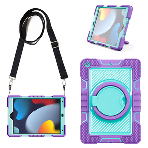 Étui robuste pour tablette avec bandoulière pour iPad 10,2 pouces, housse de protection bleu marine et vert lime avec support et poignée - Product Image 6