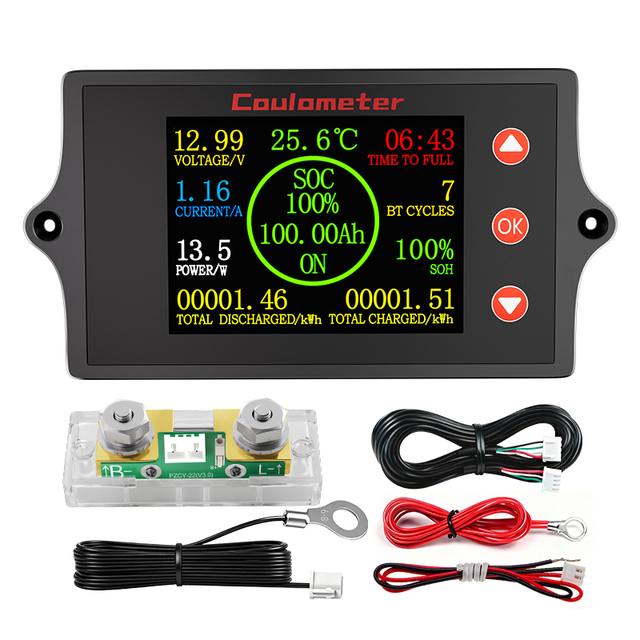 Peacefair PZEM-041XH Battery Coulometer 8-100V 500A Digital LCD Power Energy Capacity Tester for EV RV Solar