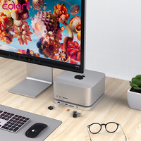 Base de Conexión USB-C de Aluminio de Doble Bahía para Mac Mini M4, Carcasa para SSD M.2 NVMe y SATA de 2.5'', 10Gbps, 4K HDMI, DP, USB-A, Lector de Tarjetas SD y TF