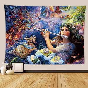 <span class=keywords><strong>Tapisserie</strong></span> murale en tricot abstrait de type goblin, psychédélique, trippy, forêt féerique de minuit, art de la lune, décoration murale pour la maison - Product Image 6