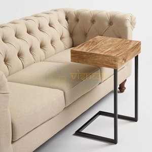 Modern Solid Wood C Shape <b>Side</b> <b>Table</b> with Black Metal Frame <b>Sofa</b> End <b>Table</b> Minimalist Accent Stand for Living Room Bedroom Decor - Product Image 4